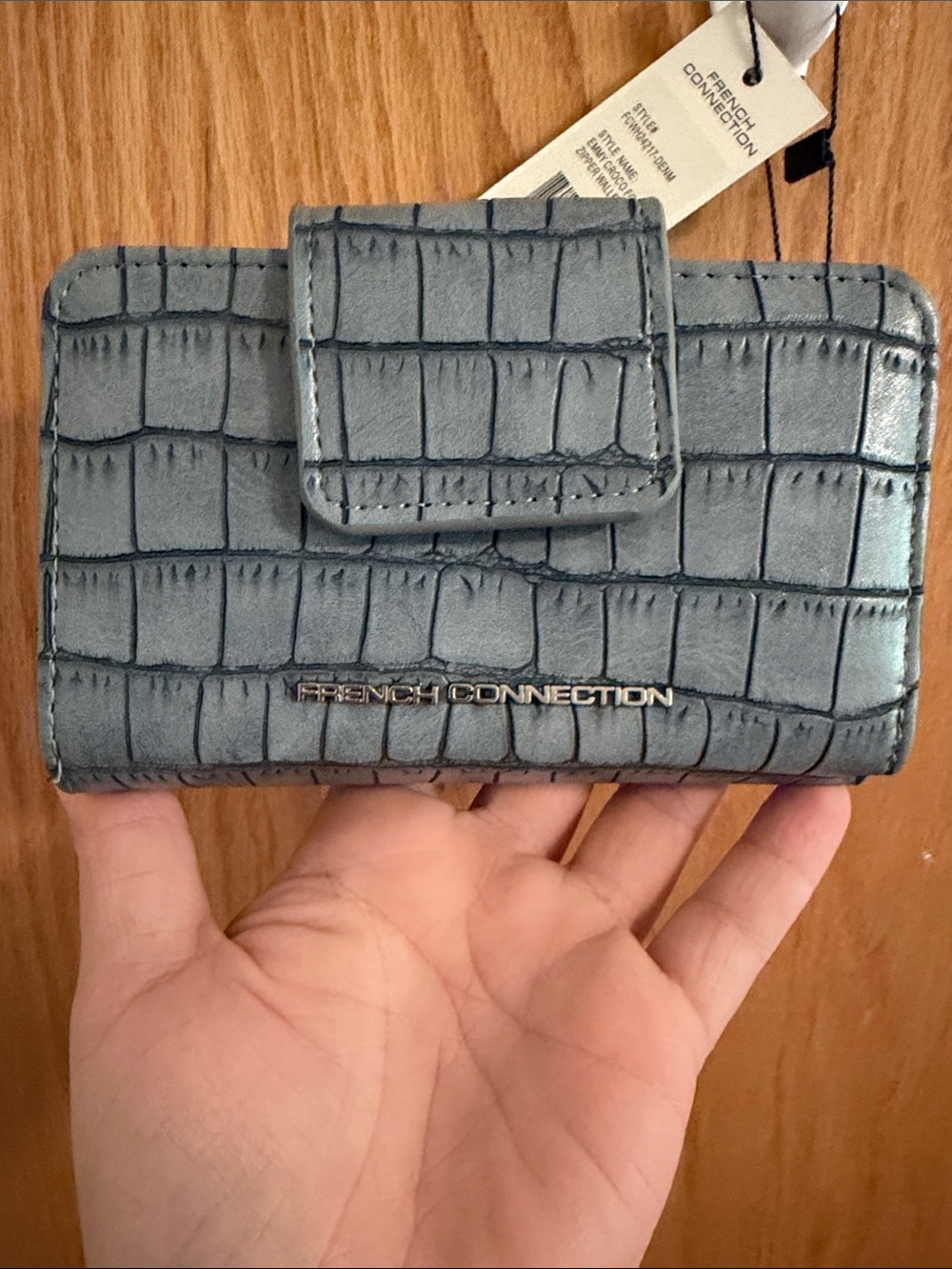 French Connection Croc-Effect Compact Wallet in Slate Blue